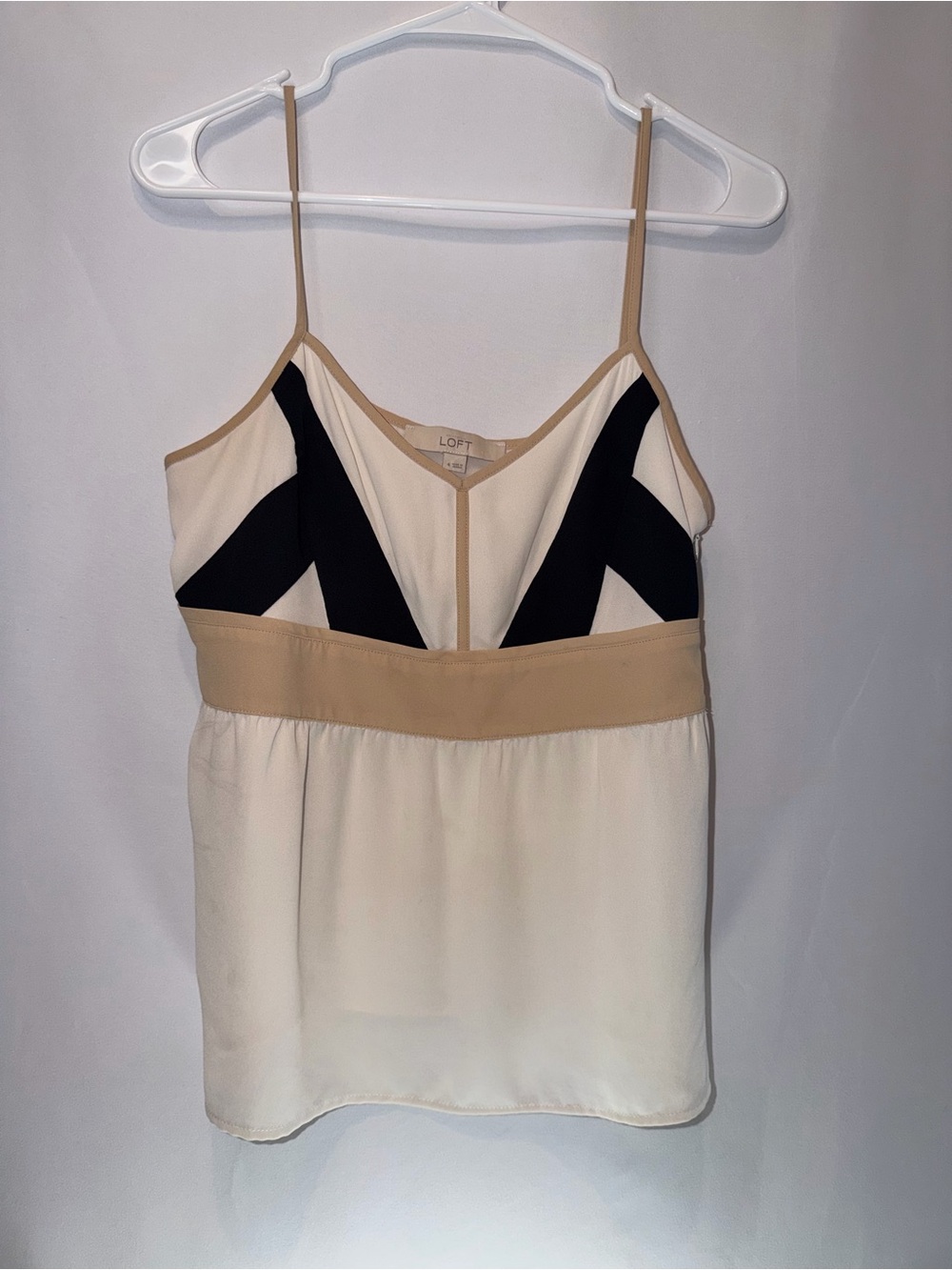 LOFT Cream, Black and Tan Colorblock Spaghetti Strap Camisole